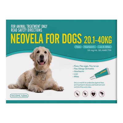 Neovela (Selamectin) Flea And Worming For Dogs 20 - 40 Kg Aqua 4 Pack